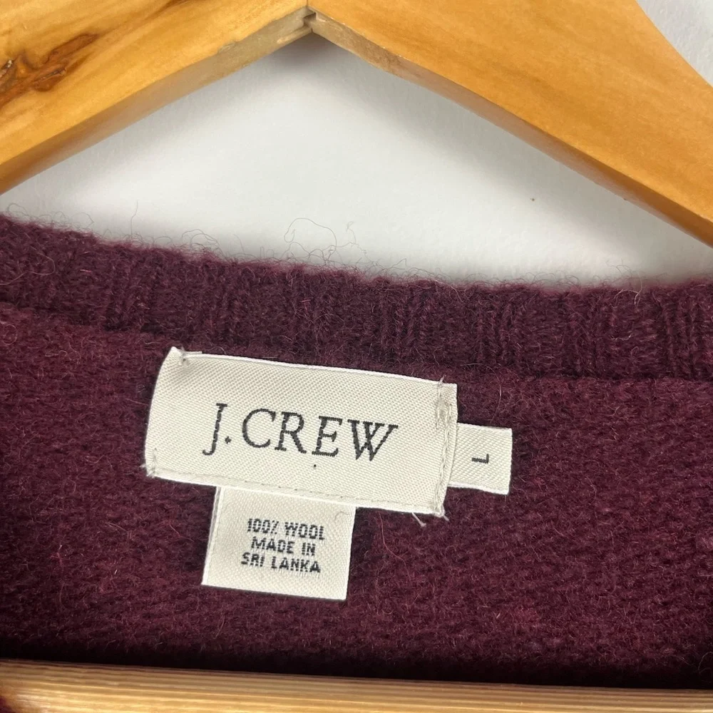 J. CREW Knit Sweater V-Neck Lined American casual Grunge Street L Red-purple